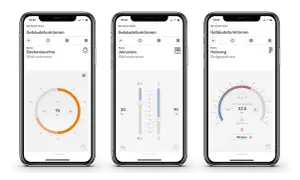 Steuere dein Zuhause mit der Gira App: Licht, Jalousien und Heizung im Erdgeschoss lassen sich bequem regeln.