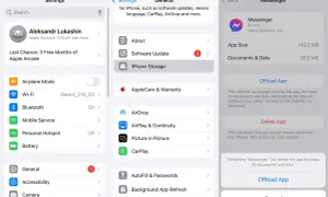 Jak usunąć pamięć z Messengera? Ekran iPhone'a pokazuje opcję "Offload App" (Odciąż aplikację), która usuwa aplikację, ale zachowuje dane.