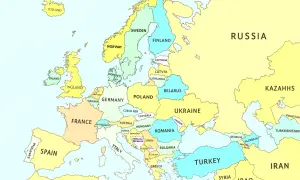 Mapa Europy z zaznaczonymi krajami. Gdzie jest Bruksela? Znajduje się w Belgii, między Francją a Niemcami.