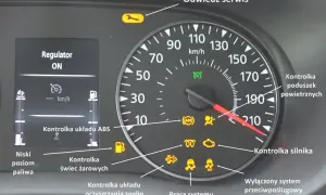 Na desce rozdzielczej świeci się kontrolka trakcji, kontrolka silnika i inne ostrzeżenia.