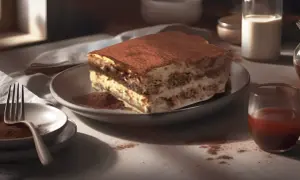 Un délicieux tiramisu, saupoudré de cacao, prêt à être dégusté. Une gourmandise qui rappelle les saveurs des tiramisu cookies.