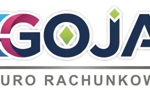 Logo "GOJA BIURO RACHUNKOWE" z kolorowymi literami i zielonym rombem.
