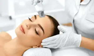 Kobieta przechodzi zabieg peelingu kawitacyjnego. Przed zabiegiem warto poznać peeling kawitacyjny przeciwwskazania.