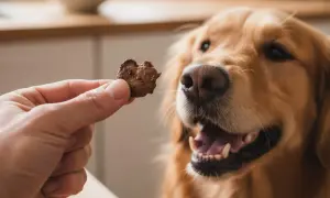 Un golden retriever ansioso espera una golosina. ¡Qué bueno que el hígado es bueno para los perros!