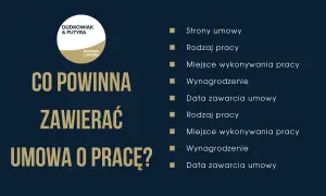 Co powinna zawierać umowa o pracę? Kluczowe elementy to strony, rodzaj pracy, miejsce, data zawarcia umowy oraz wynagrodzenie zasadnicze.