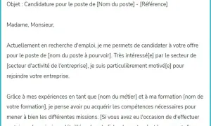 Modèle de lettre pour signaler un problème : une candidature spontanée pour un poste. Le texte est un exemple de lettre de motivation.