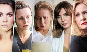 Obsada filmu "Botoks" - pięć kobiet o różnych emocjach na twarzach, od determinacji po smutek.