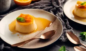 Cremiger Flan mit Orangenspalten und Minze, ein köstliches flan rezept.