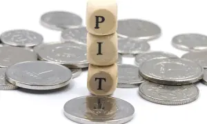 Drewniane klocki z literami "PIT" na stosie monet. Działalność nierejestrowana jaki PIT?