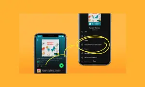 Two phones showing Spotify. One displays a "Nursery Rhymes" playlist. The other shows options to manage Spotify personalized playlists, including "Exclude from your taste profile.
