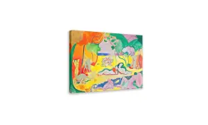 Obraz "Radość życia" Henri Matisse'a ukazuje barwną, idylliczną scenę z nagimi postaciami w otoczeniu natury.