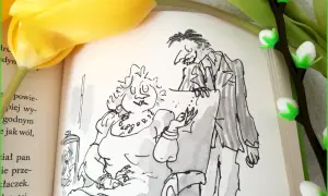 Ilustracja z książki "Matylda" przedstawia panią Trunchbull i pana Wormwooda. Recenzja książki Matylda.