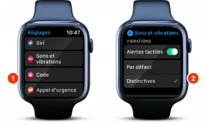Montre connectée : comment allumer une montre connectée sans bouton ? Accédez aux réglages, puis "Sons et vibrations" pour activer les alertes tactiles.