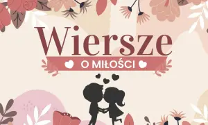 Słodkie wierszyki dla dziewczyny, z serduszkami i parą w miłosnym uścisku.