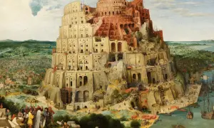 Wieża Babel, symbol ludzkiej pychy i nieporozumienia, wznosi się ku niebu. Jej budowa, pełna chaosu i niedokończonych prac, odzwierciedla wieczne znaczenie tej biblijnej opowieści.