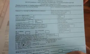 Formularz wjazdu do Tanzanii, z polami do wypełnienia danych osobowych, celu podróży i adresu pobytu. Wiza zanzibar.
