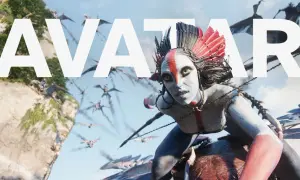 En Na'vi-krigare med fjädrar i håret flyger på ett bevingat djur. Bakom henne syns klippor och fler flygande varelser. Hur många avatar filmer finns det?