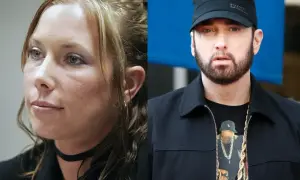 Kim Scott, była żona Eminema, obok rapera w czapce.