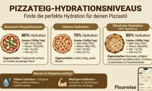 Pizzateig-Hydration: 60-80% Wasser für perfekten Teig. Die richtige pizzateig temperatur beeinflusst die Hydration.