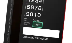 Kreditkartennummer 1234 5678 9010, Sicherheitscode 387, Ablaufdatum 00/00 und Feld für Vorname Nachname.