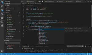 Kod JavaScript używa template literals do tworzenia URL, a podpowiedź sugeruje użycie `moment.now()` do pobrania aktualnego czasu.