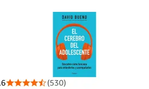 Portada del libro "El cerebro del adolescente" de David Bueno, con auriculares naranjas.