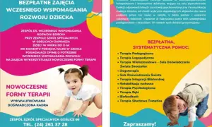 Wczesne wspomaganie rozwoju dziecka w przedszkolu. Oferta bezpłatnych zajęć dla dzieci od 0 lat, wykorzystujących nowoczesne formy terapii.