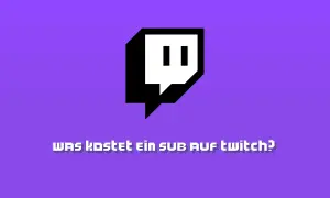 Das Twitch-Logo mit der Frage "Was kostet ein Sub auf Twitch?" auf lila Hintergrund.