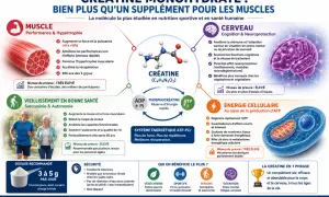 La créatine, une molécule aux multiples bienfaits, sert à améliorer la force musculaire, la cognition et l'énergie cellulaire.