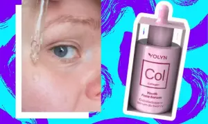 Kropla odmładzającego serum YOLYN z kolagenem na skórze. Czy serum się zmywa? To pytanie zadaje sobie wiele osób.