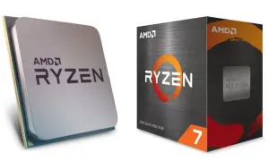 AMD Ryzen 7 5800X Prozessor und Verpackung. Der 5700x ist nicht abgebildet.