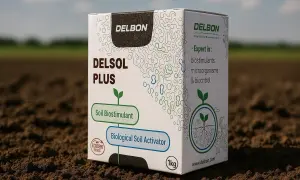Opakowanie Delsol Plus, biostymulatora gleby z mikroorganizmami, zawiera m.in. fosforan. Idealny dla zdrowej gleby.