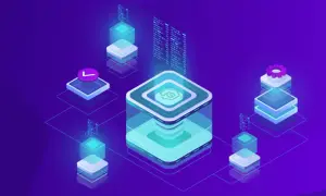 Serveurs connectés, un symbole JS au centre, prêt pour un `pm2 install`.