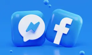 Ikony Facebook i Messenger na niebieskim tle.