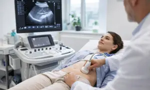 Lekarz wykonuje USG jamy brzusznej pacjentce. Dowiedz się, jak przygotować się do tego badania.