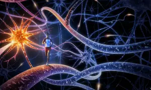 Un coureur stimule son cerveau, libérant des endorphines. Le sport, une connexion neuronale vibrante.