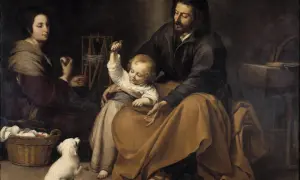 Święta Rodzina: Józef, Maryja i Dzieciątko Jezus. Choć nie wiemy, ile lat miał św. Józef jak poślubił Maryję, na obrazie widzimy go jako dojrzałego mężczyznę.