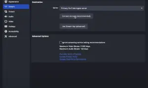 Einstellungen für YouTube-Streaming. Hier wird die Verbindung für deine Nintendo Switch zu Twitch eingerichtet.
