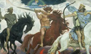Czterej jeźdźcy Apokalipsy św. Jana: Śmierć, Wojna, Głód i Zwycięstwo. Streszczenie wizji końca świata.
