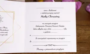 Zaproszenie na uroczyste przyjęcie Sakramentu Pierwszej Komunii Świętej z dedykacją dla Matki Chrzestnej.