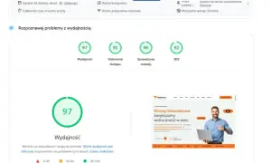 Wynik 97/100 dla wydajności strony stacjonarnej. Analiza pokazuje, że szybkość strony jest bardzo dobra.