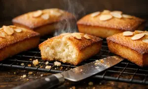 Financiers dorés aux amandes, encore chauds, parfaits pour une recette facile.