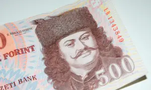 Portret II. Rákócziego Ferenca na banknocie 500 forintów. Węgry waluta w zbliżeniu.