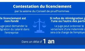 Contestation de licenciement pour comportement inadapté. Le juge peut ordonner la réintégration ou une indemnité. Délai de 1 an.