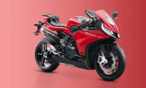Sportowy, czerwony motocykl z czarnymi akcentami, przypominający nowoczesne chińskie motocykle.