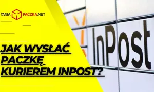 Żółte tło z tekstem "JAK WYSŁAĆ PACZKĘ KURIEREM INPOST?" i logo InPost.