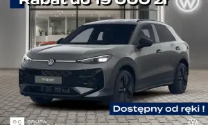 Szary Volkswagen T-Roc z rabatem do 19 000 zł. Dostępny od ręki! Idealny na rok 2026.