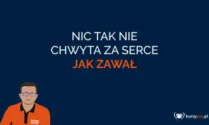 Ratownik medyczny w pomarańczowej bluzie z napisem "RATOWNIK MEDYCZNY" i okularach. Na ciemnym tle napis: "NIC TAK NIE CHWYTA ZA SERCE JAK ZAWAŁ".