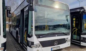 Autobusy miejskie, jeden z numerem 74, czekają na pasażerów. Może to być linia z Starachowic do Wrocławia.