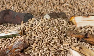 Góra pelletu z kawałkami drewna. Szukasz sposobu, jak tanio kupić pellet? Oto rozwiązanie!